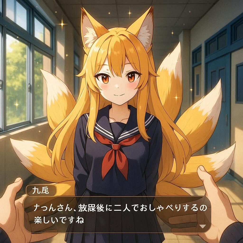 セーラー服九尾ちゃんとのお喋り画面