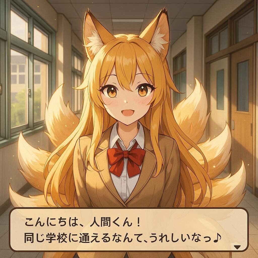 セーラー服九尾ちゃんとのお喋り画面