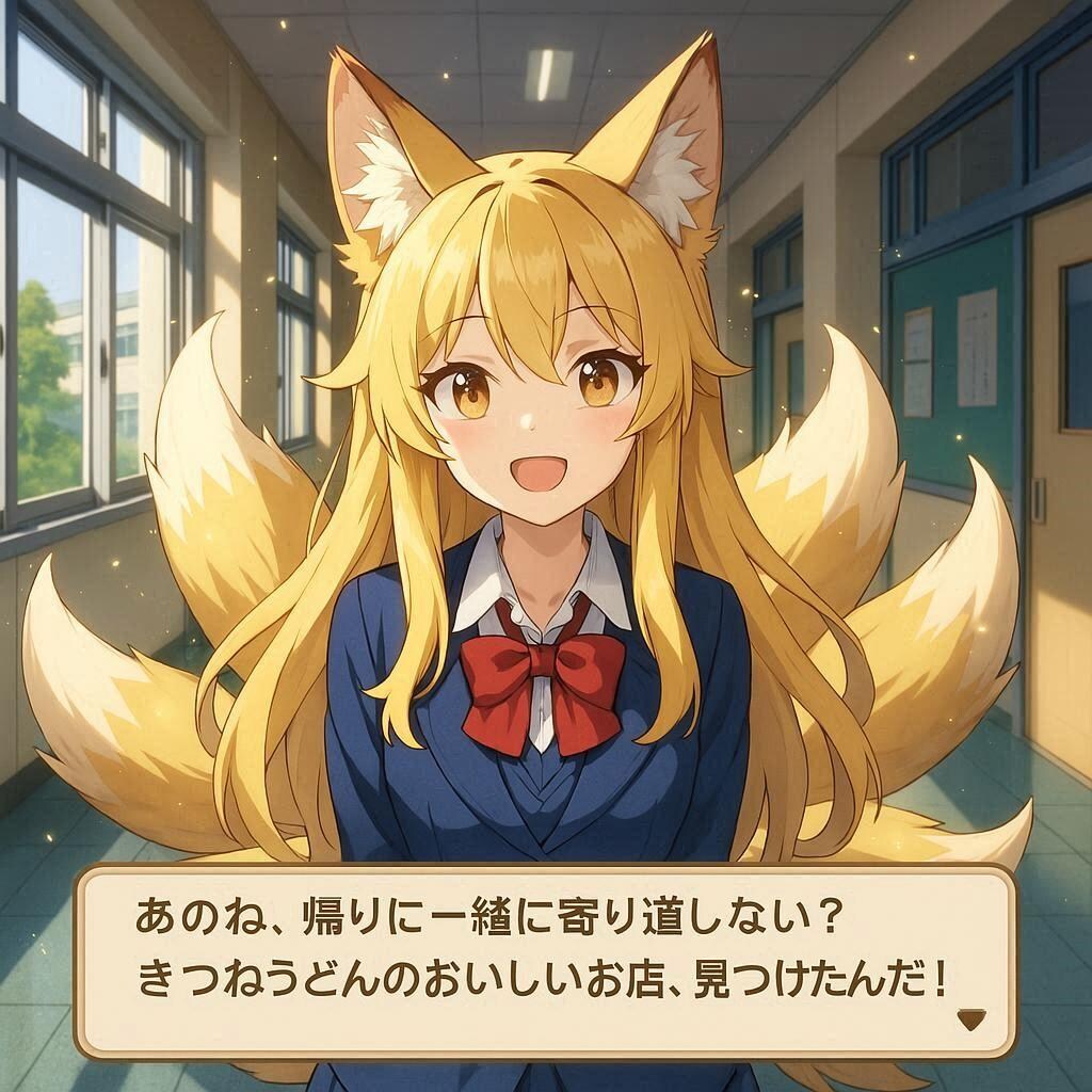 セーラー服九尾ちゃんとのお喋り画面