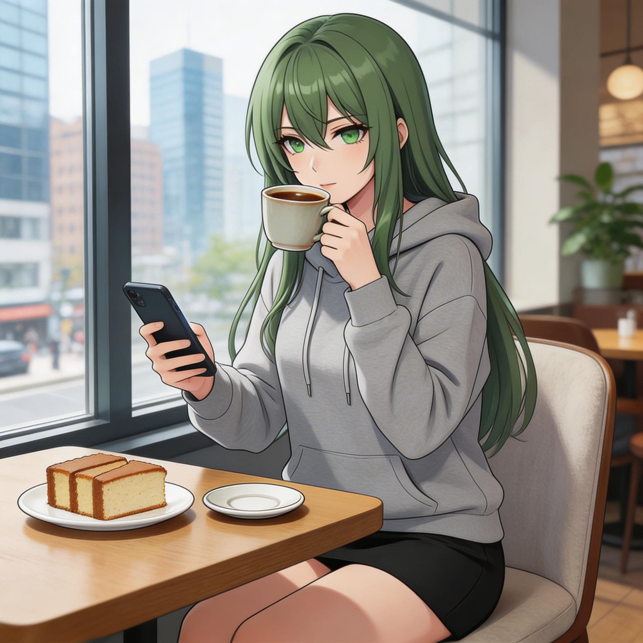 カフェでコーヒーとエメルダ | の人気AIイラスト・グラビア