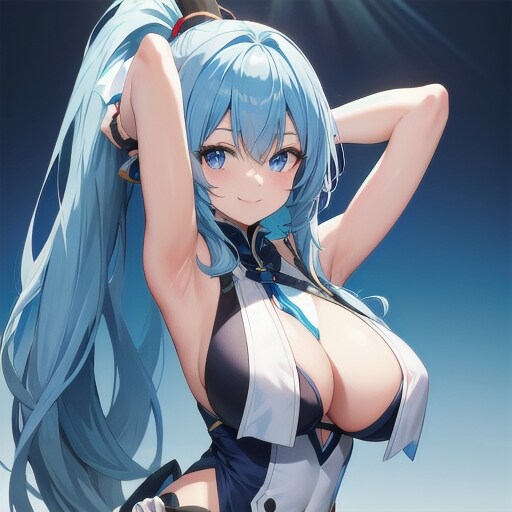 青髪ポニーテール