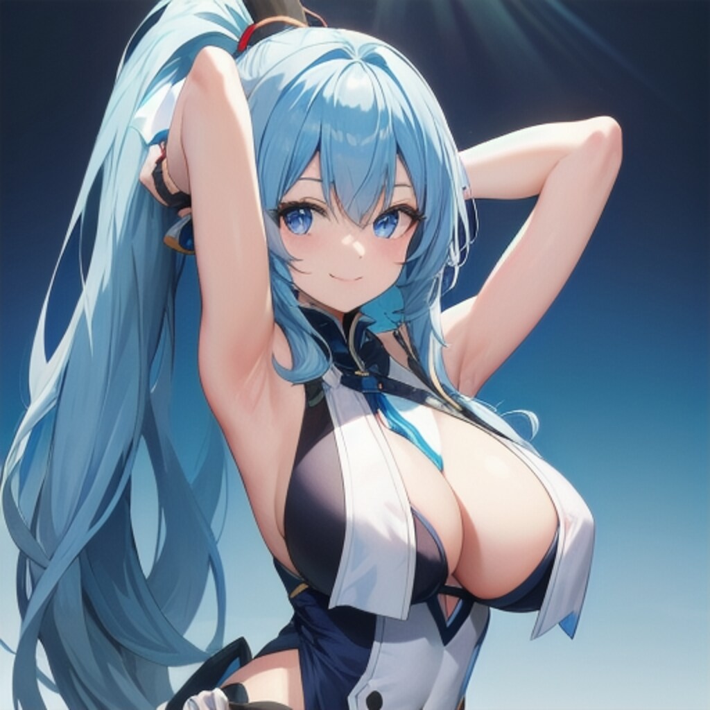 青髪ポニーテール