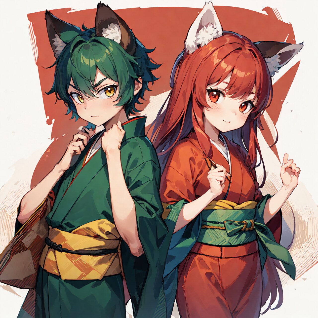 赤い狐と緑の狸
