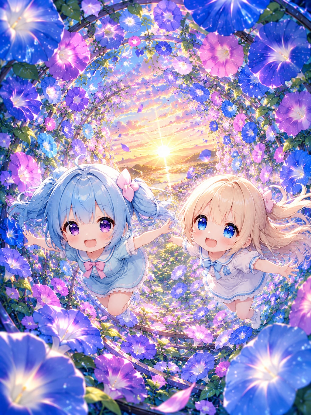 朝顔トンネルをひとっ飛び🌸☀️