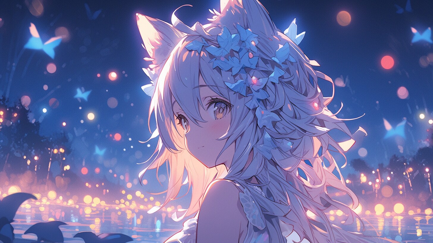 幻想の湖畔で輝く狐娘の夜 | の人気AIイラスト・グラビア