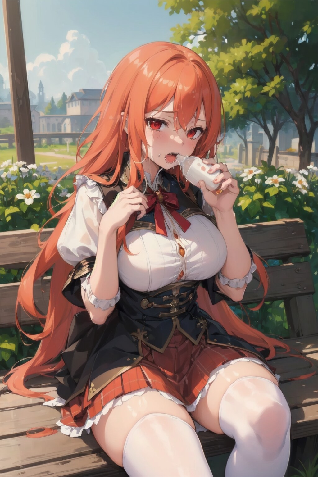 ミルク（意味深）を飲むオレンジ髪の女騎士様