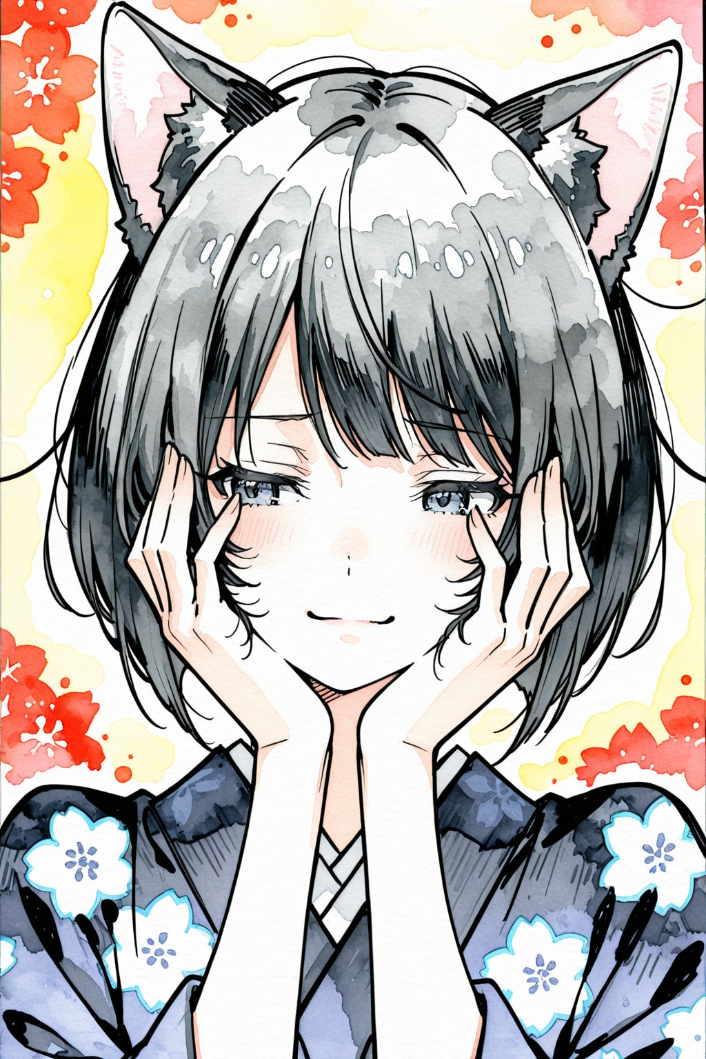 着物を褒められた黒猫ちゃん