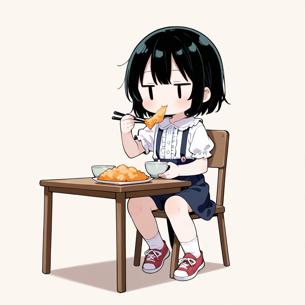 えびフライを食べる