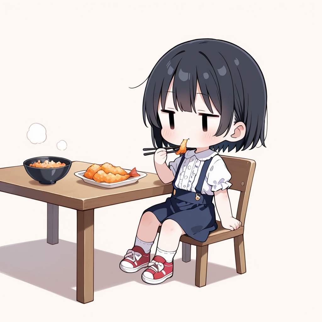 えびフライを食べる
