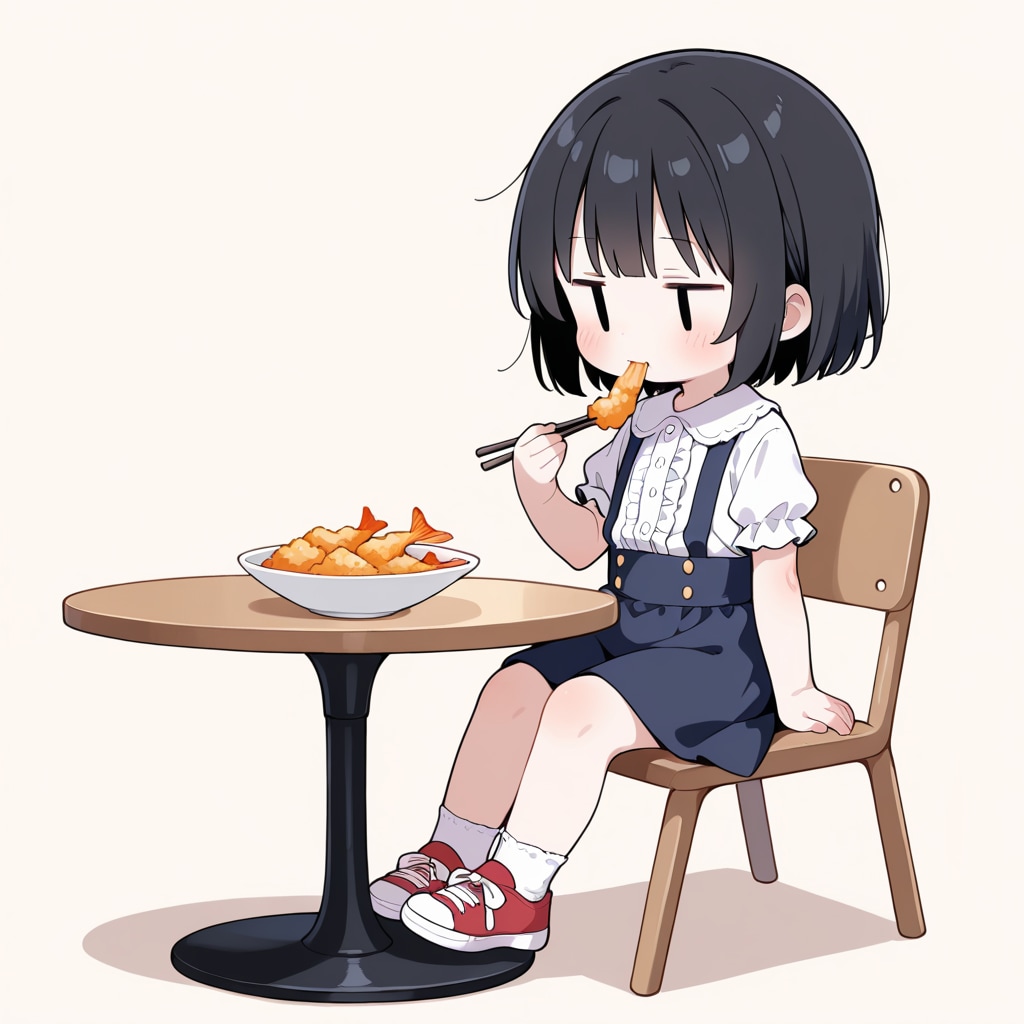 えびフライを食べる