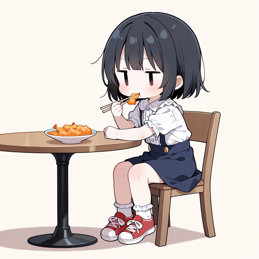 えびフライを食べる