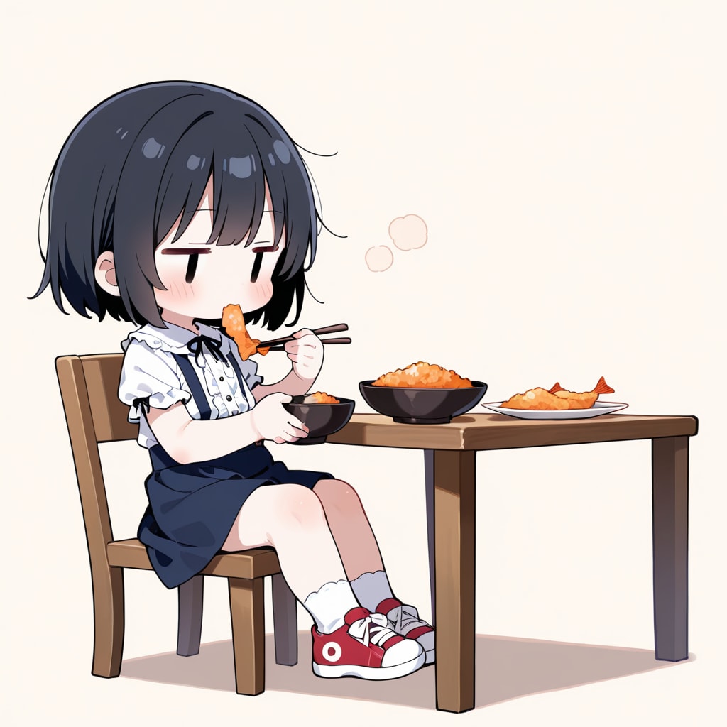 えびフライを食べる