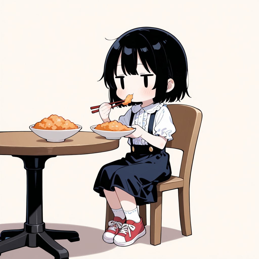 えびフライを食べる