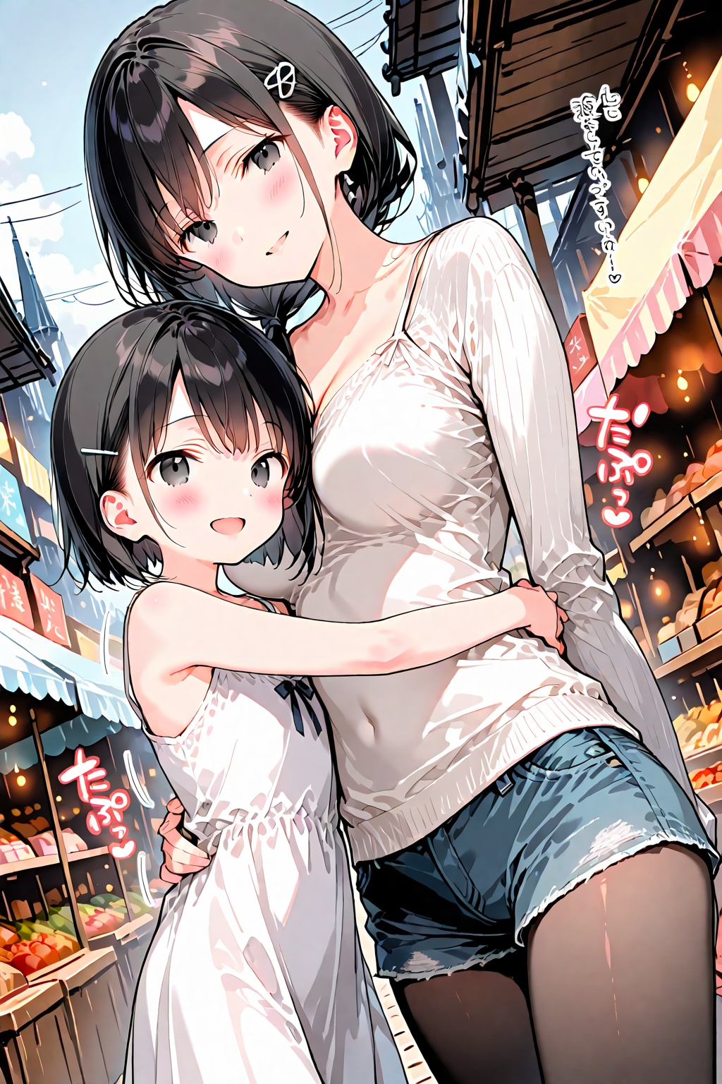 外でも仲のいい母娘の写真・・・夜はもっと仲良しｗ | の人気AIイラスト・グラビア