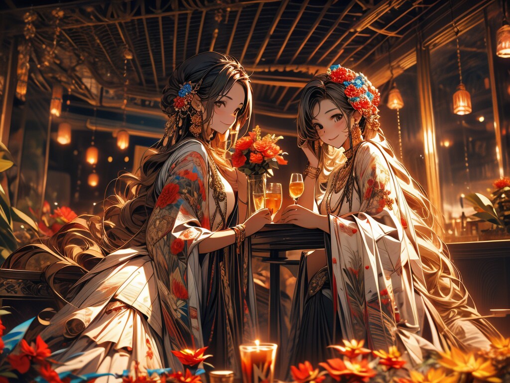 Two beautiful girls in autumn night