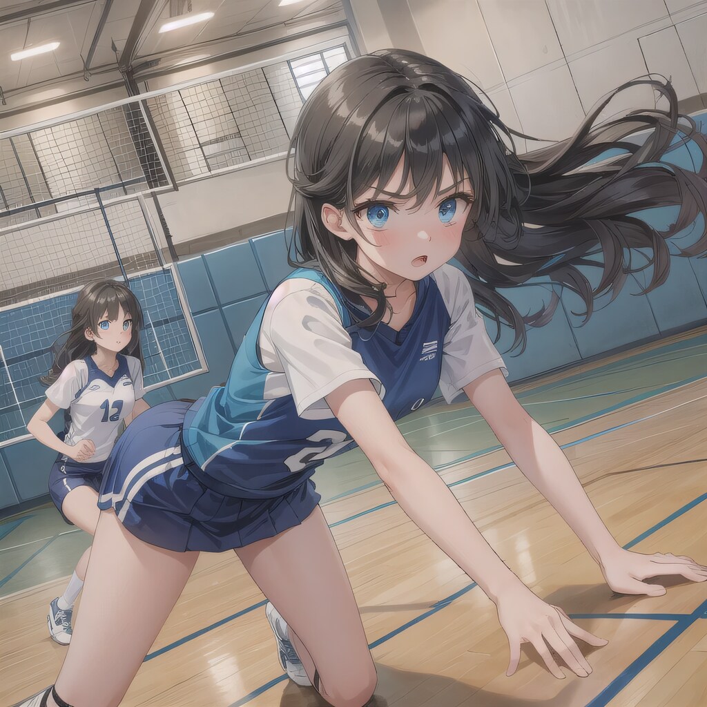 黒髪ロングでユニフォームの少女３７