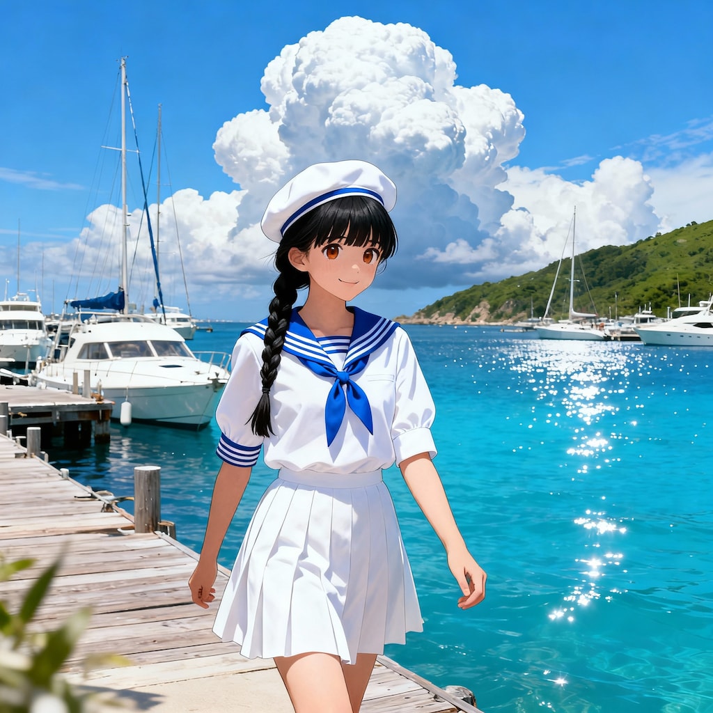 ヨットハーバーの少女