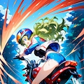 バイクに乗る緑髪ガール 2枚目