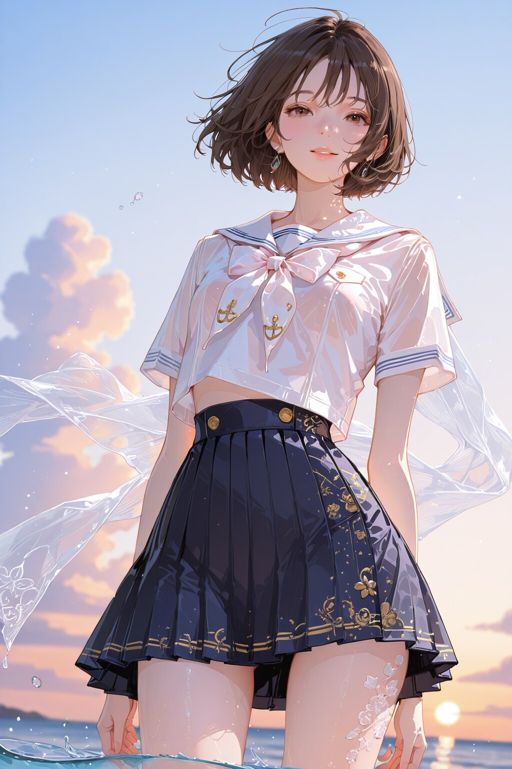 崩れた紺青の制服、光を孕む
