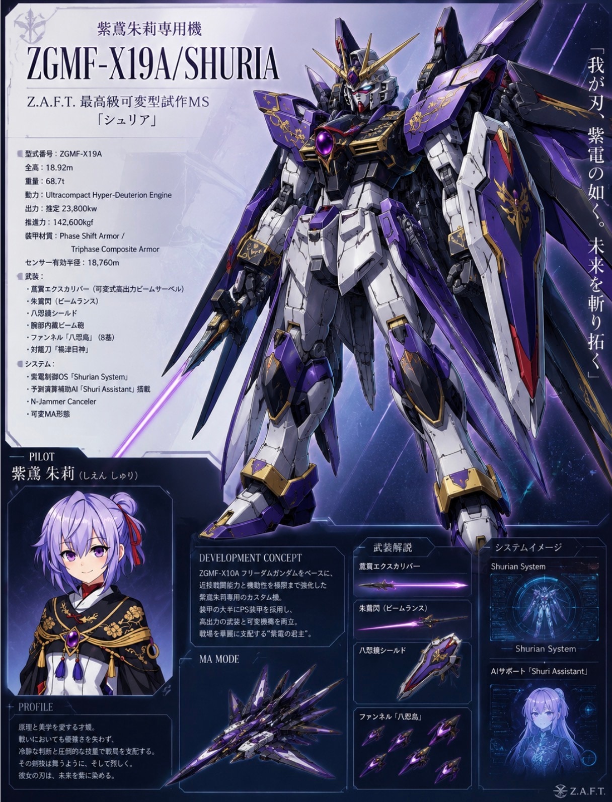 紫鳶朱莉専用ガンダム | の人気AIイラスト・グラビア