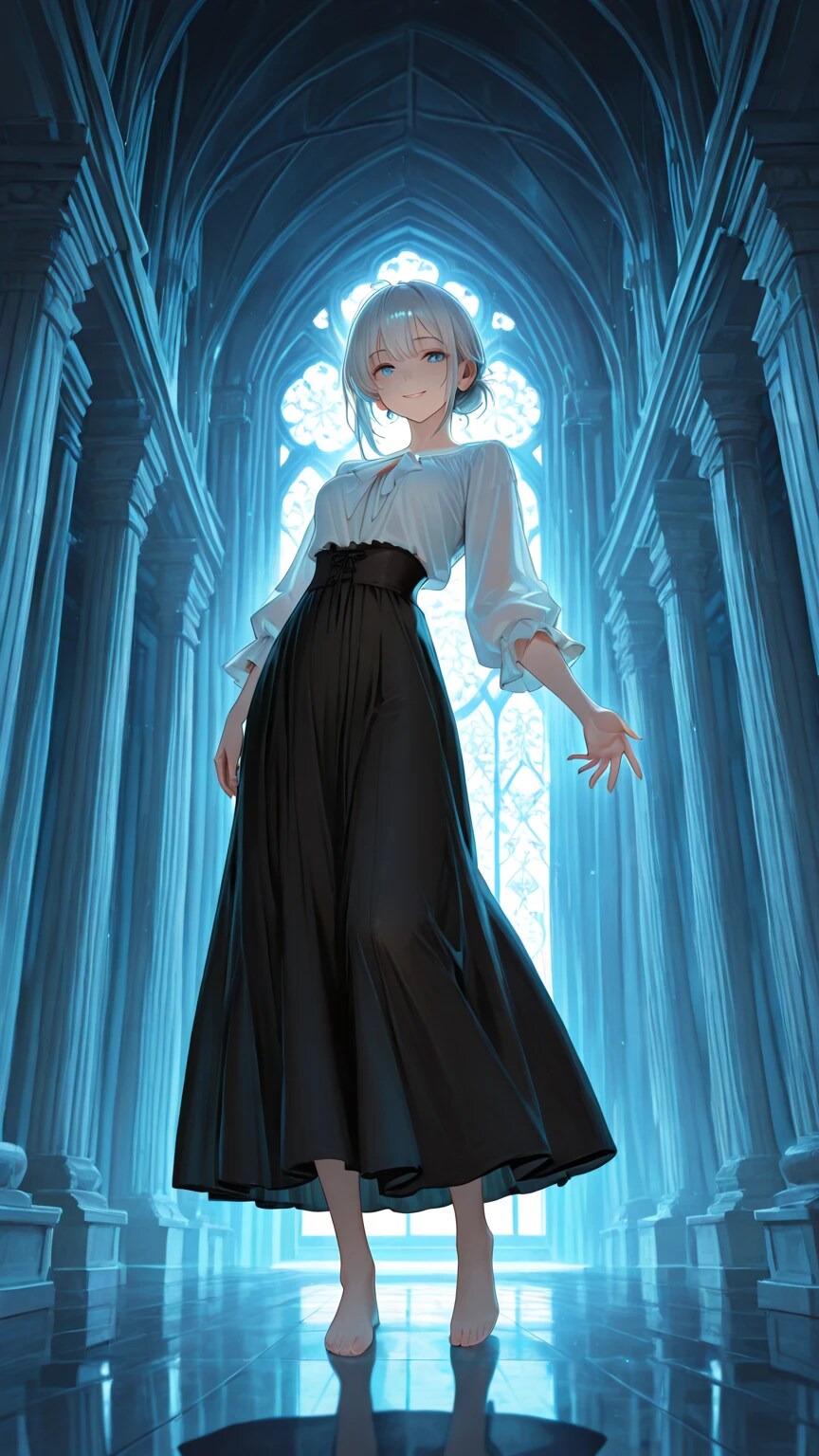 ロングスカートにブラウスとシンプルな服装のアメリア