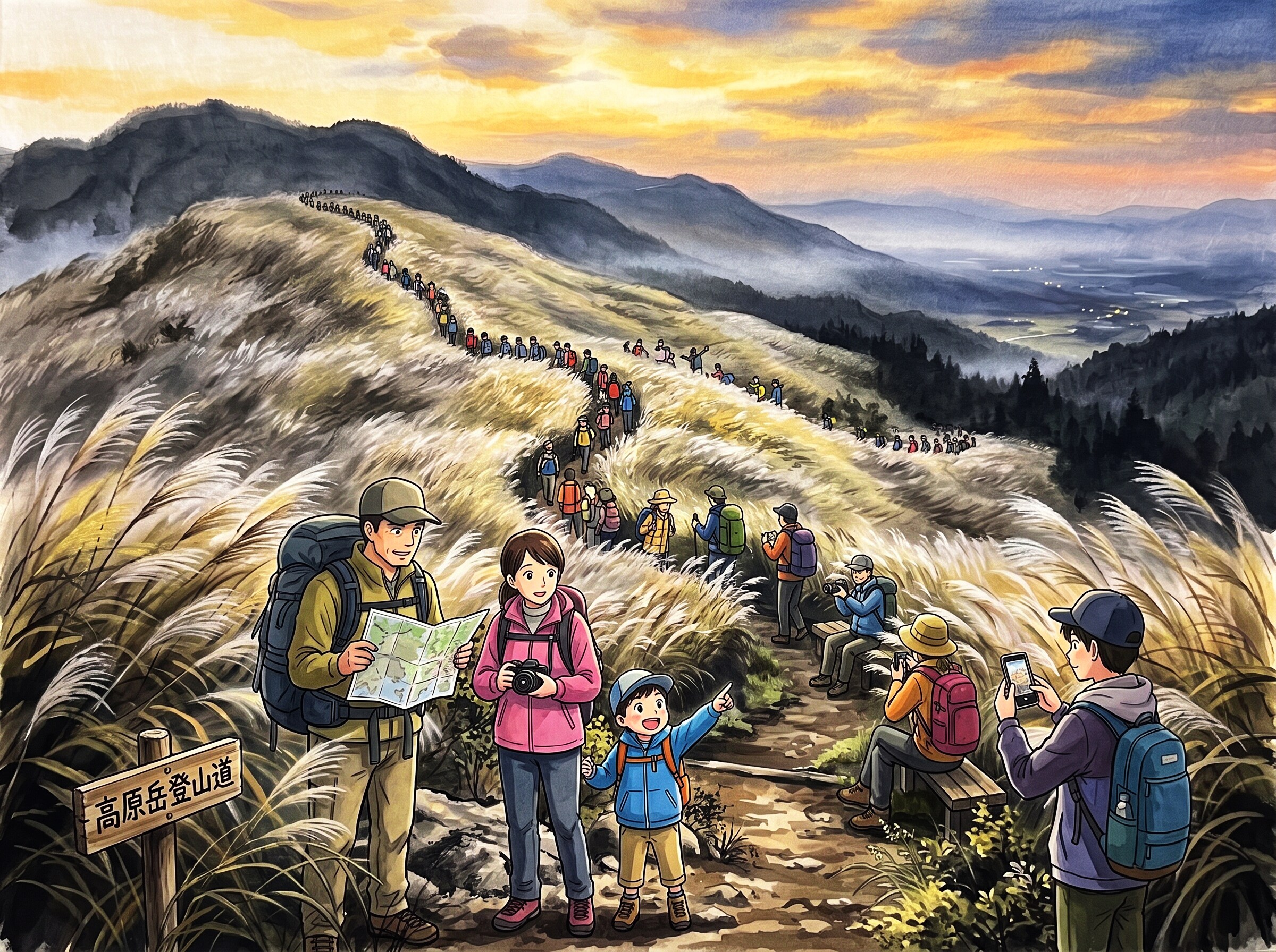 ススキ靡く大和葛城山