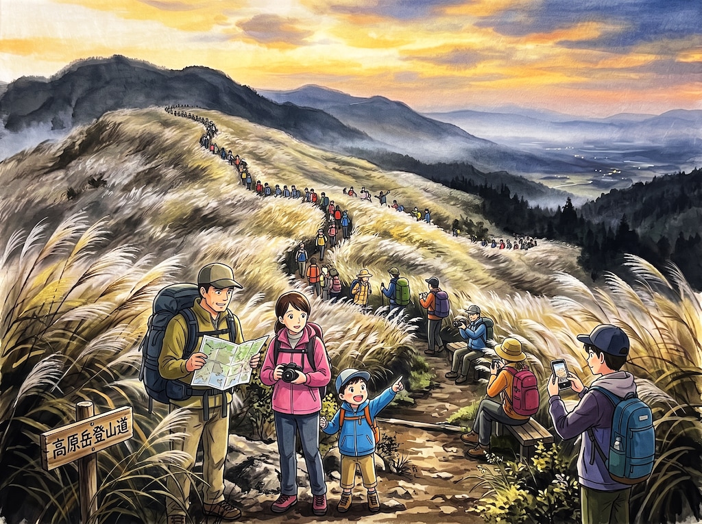 ススキ靡く大和葛城山