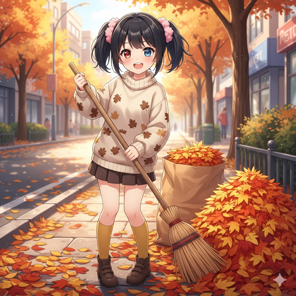 落ち葉掃除 アケちゃん