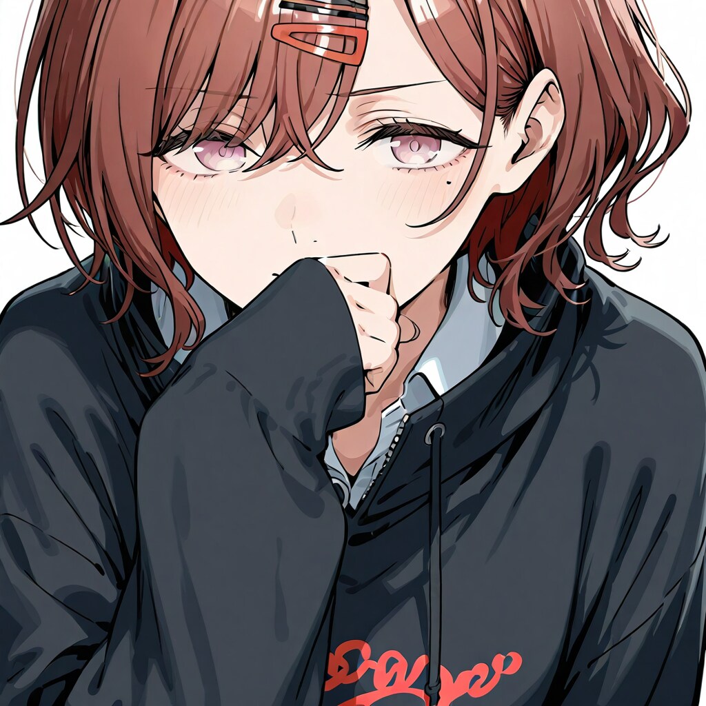 パーカーの袖で鼻を拭いている樋口円香