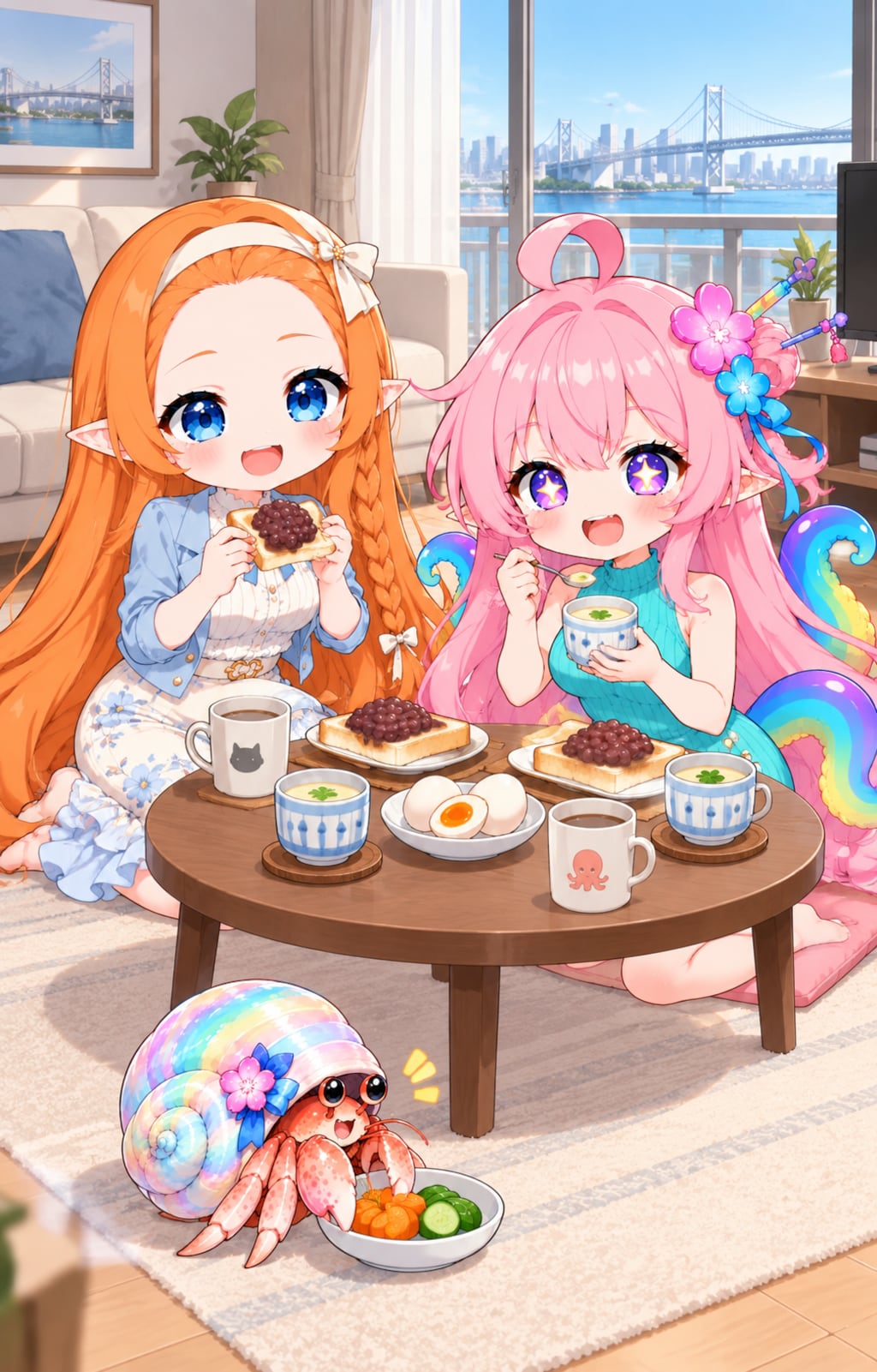 ある朝の食事風景 『桃タコ＆でこオレンジ』