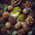White-eyes in pinecones 7枚目