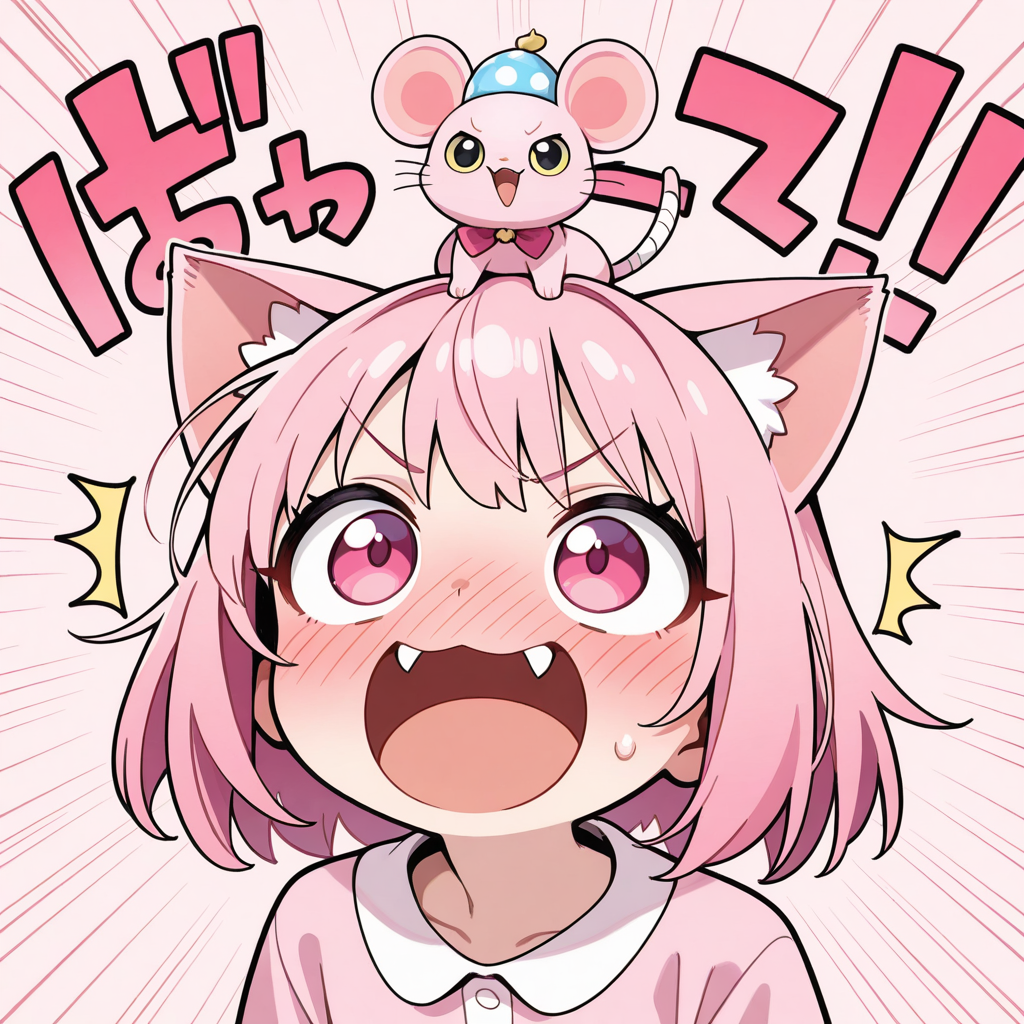 ねこの頭にねずみ！！