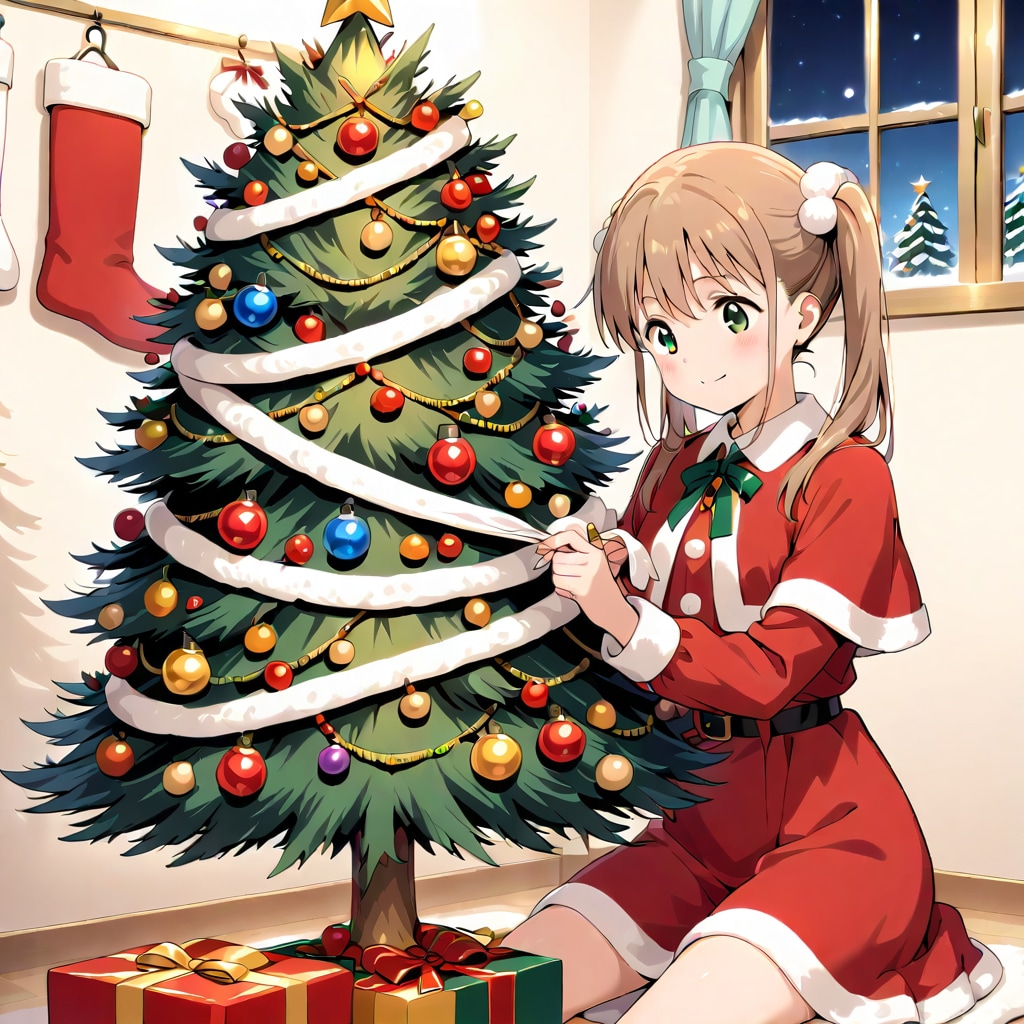 クリスマスツリーを飾り付ける女の子 | の人気AIイラスト・グラビア