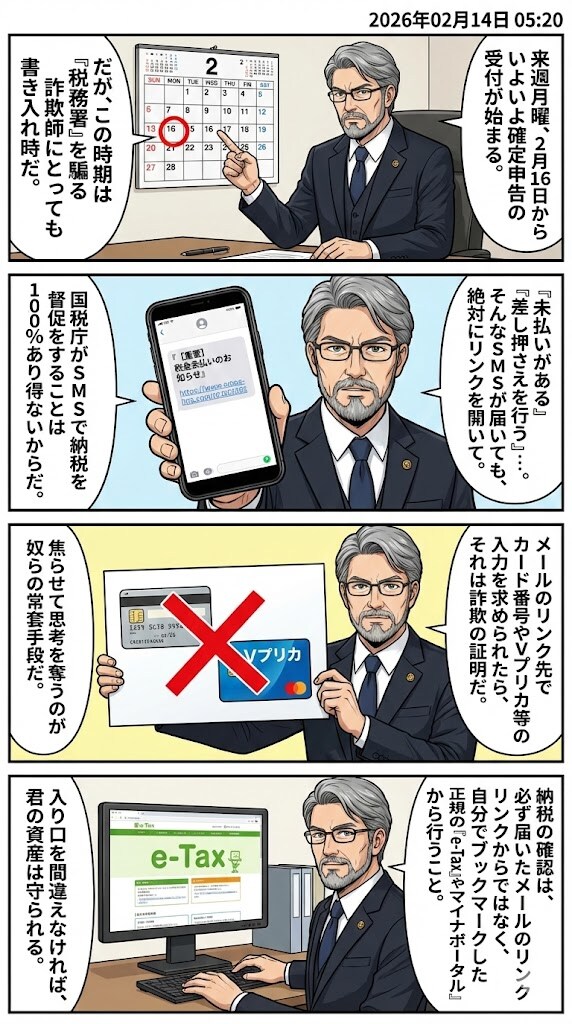 「税務署」を騙るニセ督促・還付金詐欺　毎日漫画5時