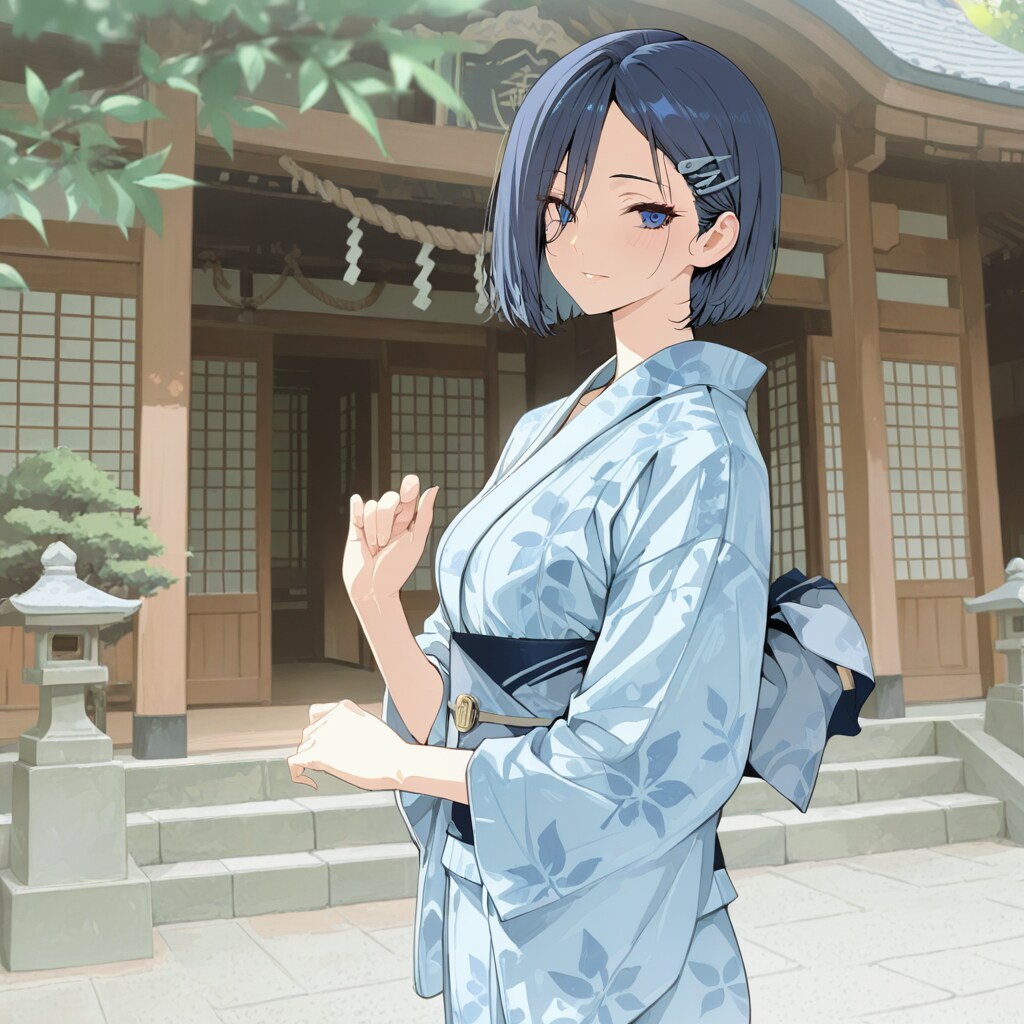 石段の上の学生モデル