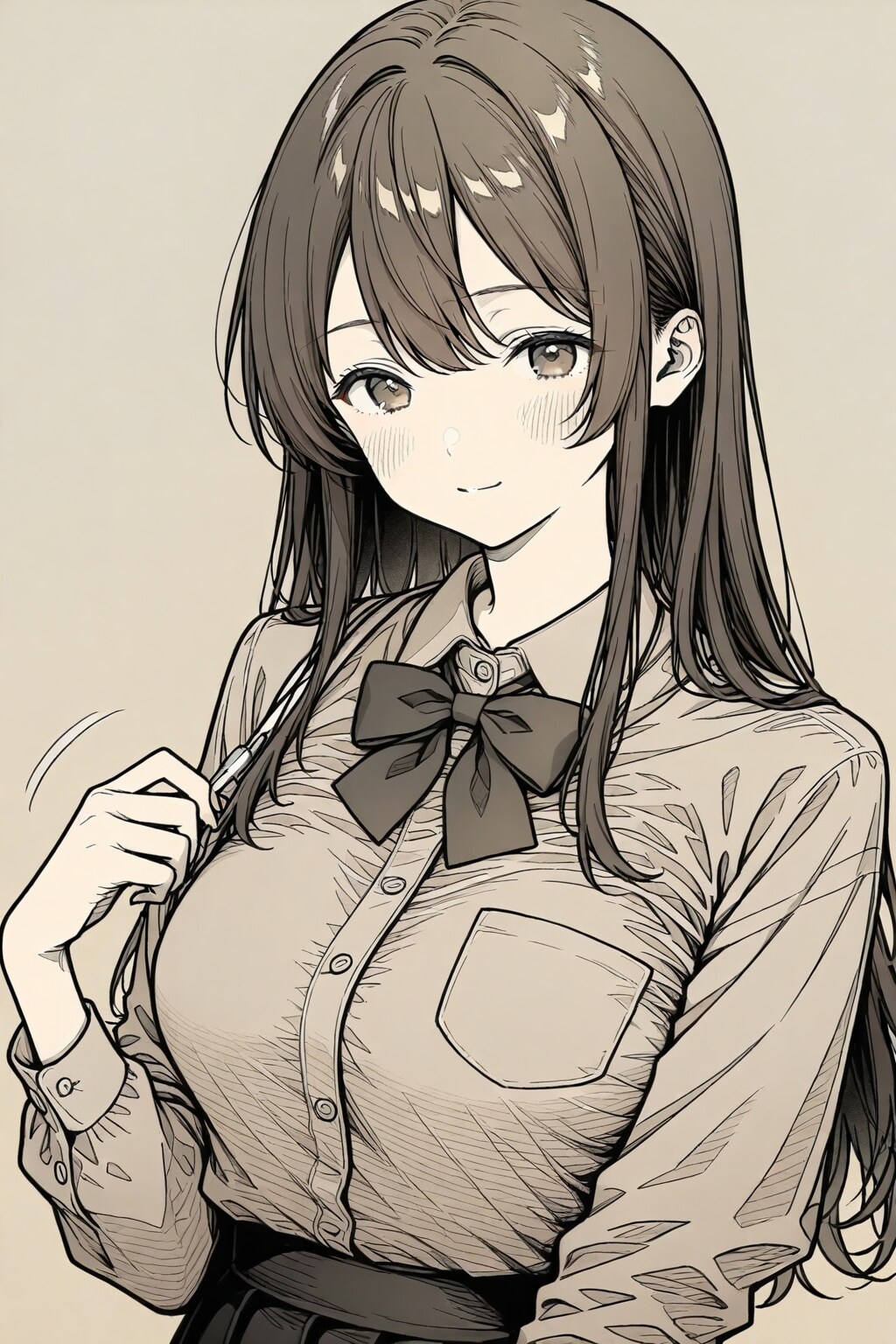 微笑む女子高生をとても細い筆で描画された詳細なポートレート画 | の人気AIイラスト・グラビア