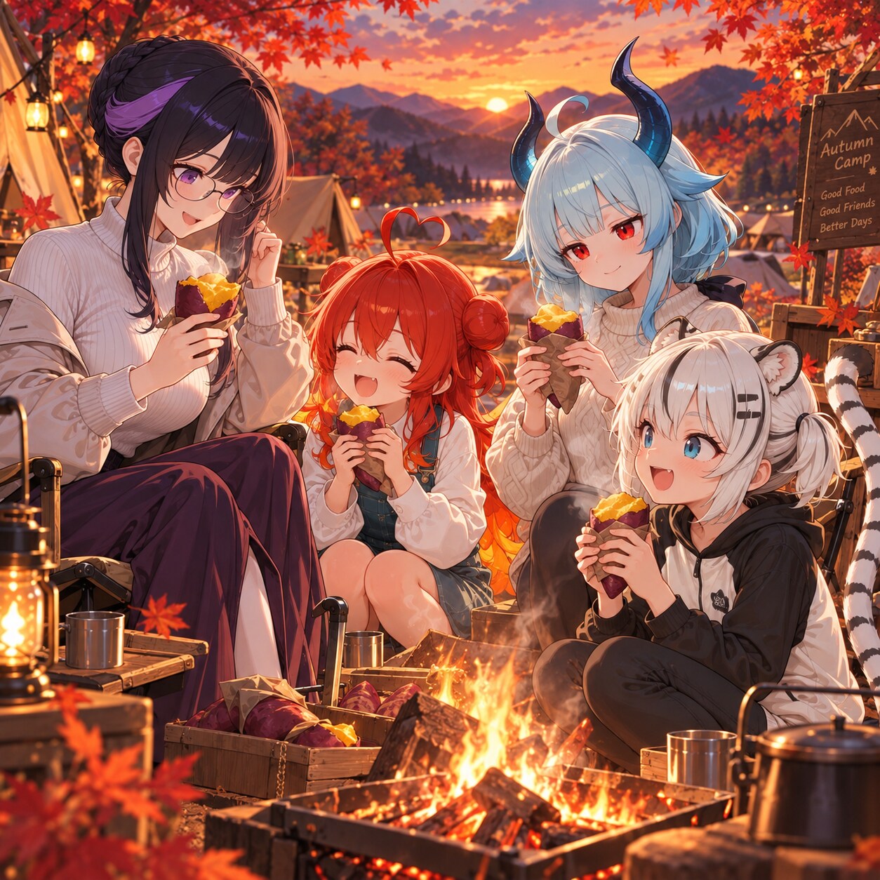 🍠 みんなでほくほく焼き芋キャンプ❗️✨️🏕️ | の人気AIイラスト・グラビア