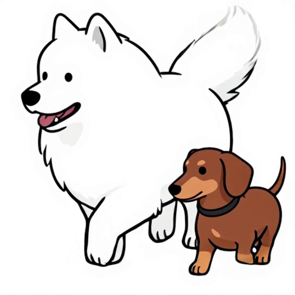 サモエドんとダックス君　二人で散歩