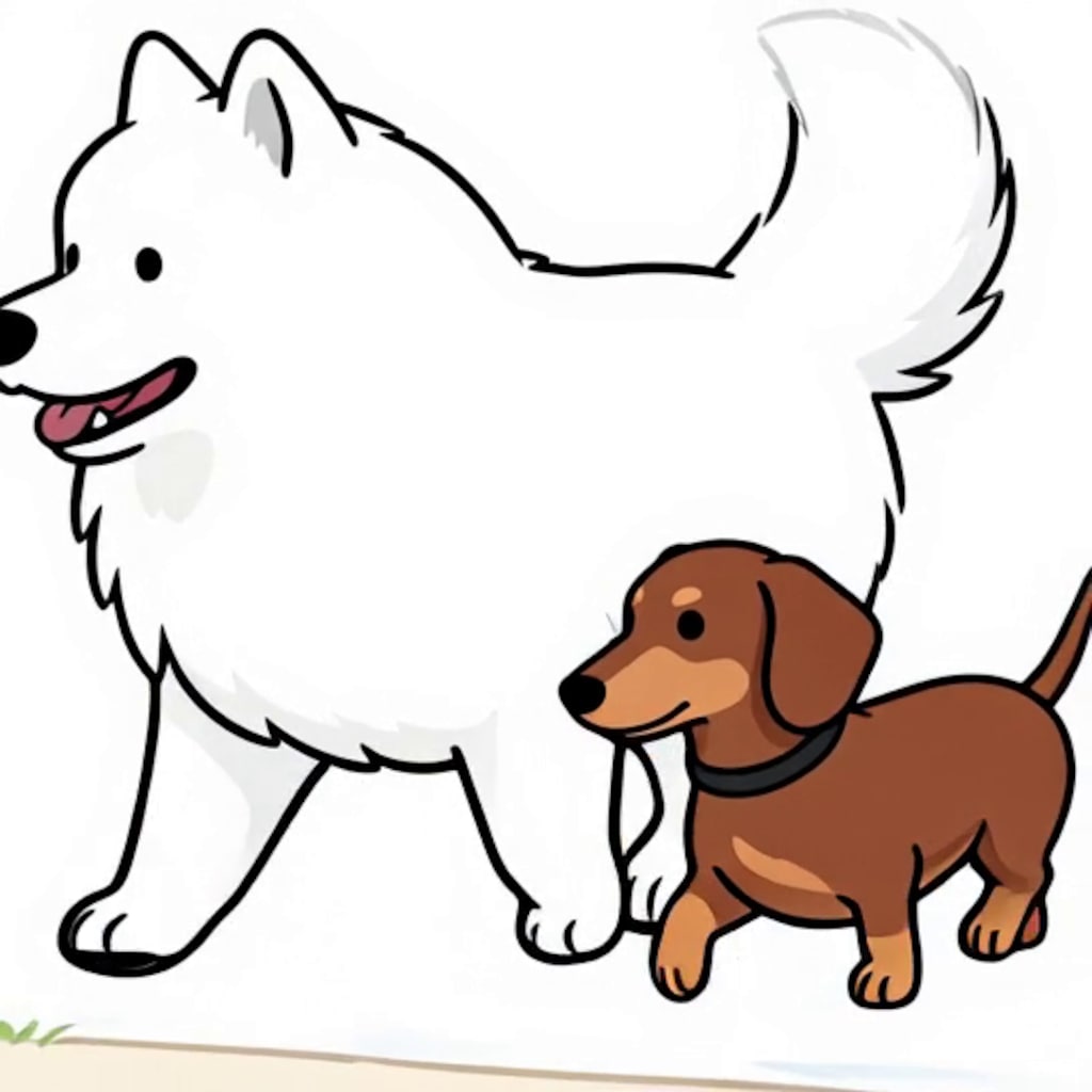サモエドんとダックス君　二人で散歩