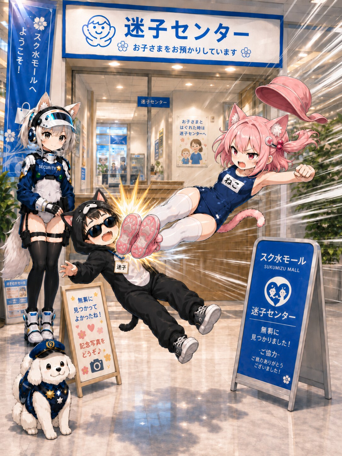 cyan motoさんちのねこちゃんにドロップキックされる同じくcyan motoさんちのおぢさんとそれを冷静に見ているヴァイスアイン