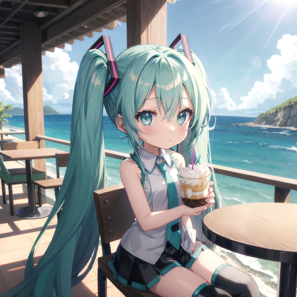 ちびミクがコーヒーを飲んでいる | の人気AIイラスト・グラビア