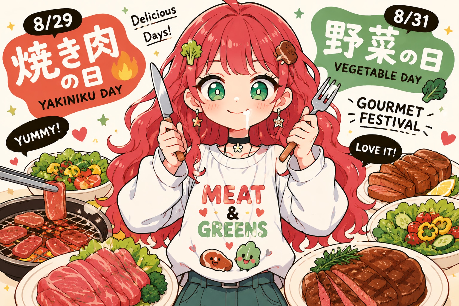 肉と野菜のコラボ | の人気AIイラスト・グラビア