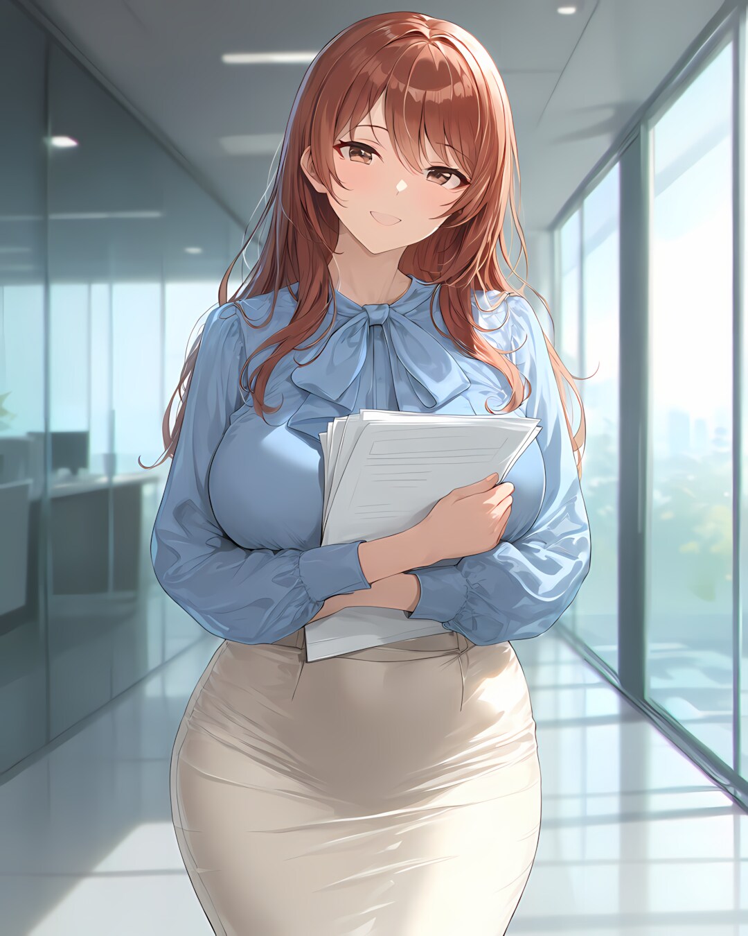 📄午後のひと踏ん張り！ガラス越しの打ち合わせ前ノノカさん✨ | の人気AIイラスト・グラビア