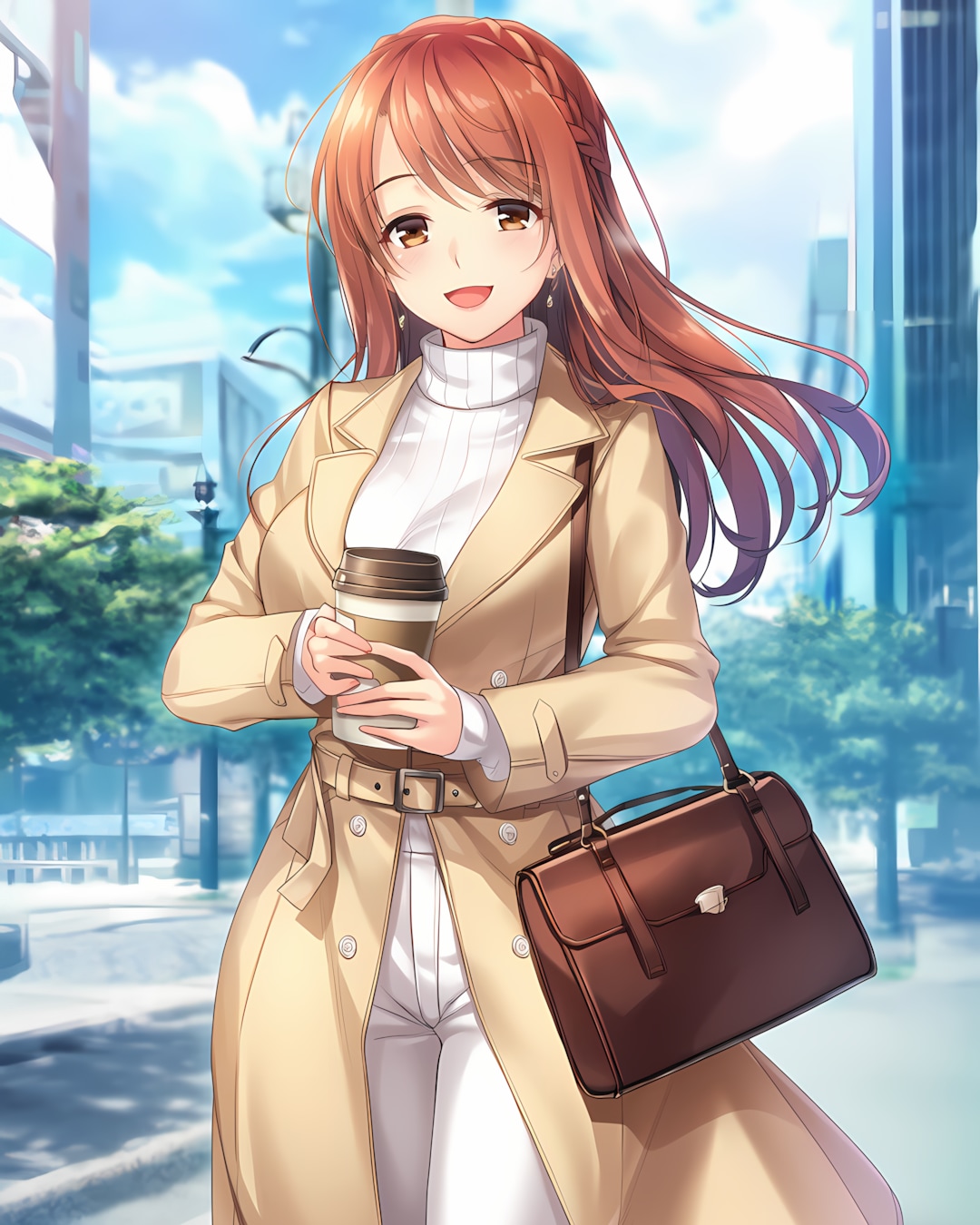 ☕️少し冷える朝✨トレンチコートで通勤するノノカちゃん | の人気AIイラスト・グラビア