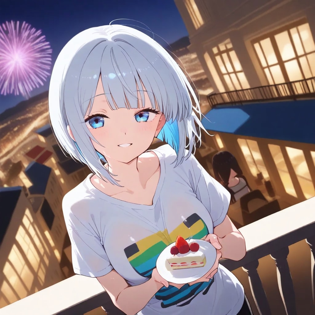 美少女と夜景とケーキ