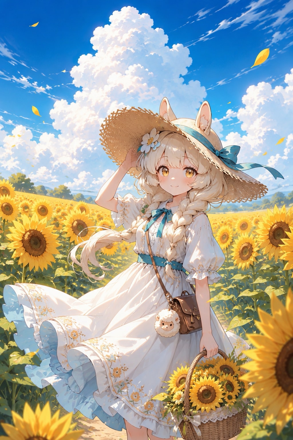 アルパカちゃんとひまわり畑