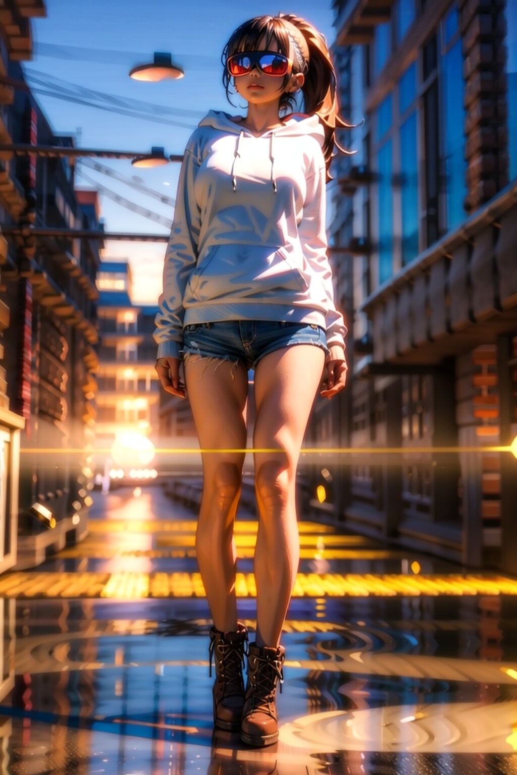 夕暮れのパーカー少女