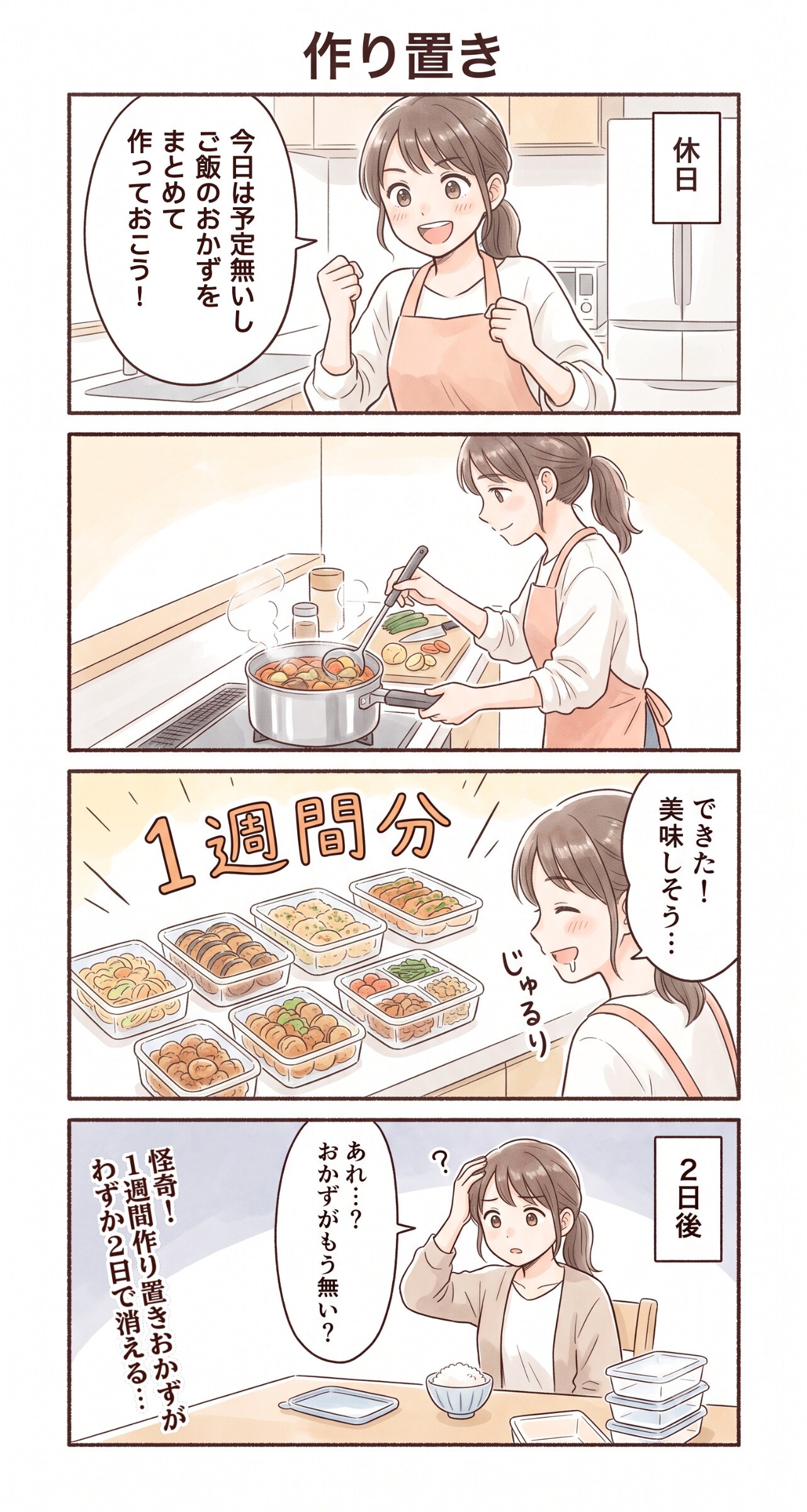 #141 ゆる日常4コマ「作り置き」 | の人気AIイラスト・グラビア