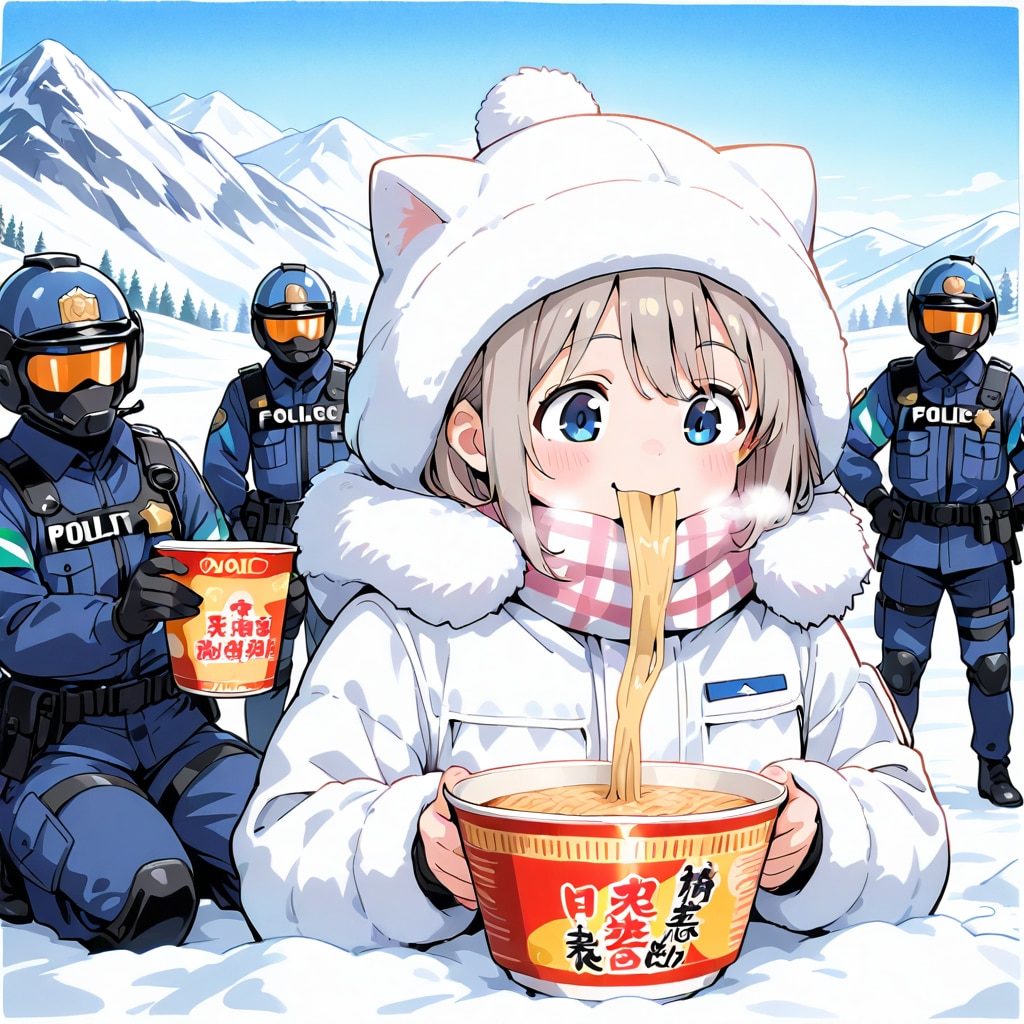 遭難救助、カップ麺で体を温める。 | の人気AIイラスト・グラビア