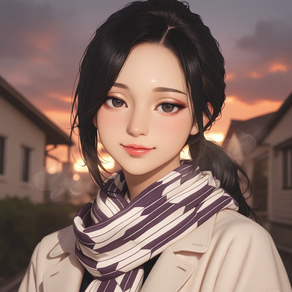 和柄のマフラーをした女性〈２〉